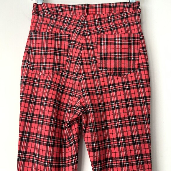 Labijou Pants Women Size M Red Scottish Tartan Skinny Leg Lightweight High Waist - Picture 7 of 7